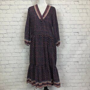 Trovata Birds Of Paradis Navy Blue Floral Dress Size S Cotton Silk Pockets